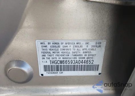 2003 Honda Accord 3.0 Ex из США, поврежденный, VIN 1HGCM66593A044652